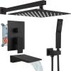 image:imagegotonovo Shower System with Tub SpoutWaterfall Tub Shower Faucet Set for Bathroom Head and Handle Set Wall Mounted 3 Function Roughin Valve and Trim Included 12 inch Shower Head Oil Rubbed BronzeOil Rubbed Bronze