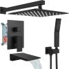 image:imagegotonovo Shower System with Tub SpoutWaterfall Tub Shower Faucet Set for Bathroom Head and Handle Set Wall Mounted 3 Function Roughin Valve and Trim Included 12 inch Shower Head Oil Rubbed BronzeMatte Black