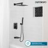 image:imagegotonovo Shower System with Tub SpoutWaterfall Tub Shower Faucet Set for Bathroom Head and Handle Set Wall Mounted 3 Function Roughin Valve and Trim Included 12 inch Shower Head Oil Rubbed BronzeMatte Black