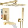 image:imagegotonovo Shower System with Tub SpoutWaterfall Tub Shower Faucet Set for Bathroom Head and Handle Set Wall Mounted 3 Function Roughin Valve and Trim Included 12 inch Shower Head Oil Rubbed BronzeBrushed Gold