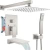 image:imagegotonovo Shower System with Tub SpoutWaterfall Tub Shower Faucet Set for Bathroom Head and Handle Set Wall Mounted 3 Function Roughin Valve and Trim Included 12 inch Shower Head Oil Rubbed BronzeBrushed Nickel