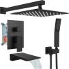 image:imagegotonovo Shower System with Tub SpoutWaterfall Tub Shower Faucet Set for Bathroom Head and Handle Set Wall Mounted 3 Function Roughin Valve and Trim Included 12 inch Shower Head Oil Rubbed BronzeMatte Black