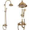 image:imagegotonovo Bathroom Classic Exposed Shower Faucet Wall Mount Shower System 8 Inch Luxurious Rainfall Shower Head Set with Tub Spout and Handheld Spray Double Cross Handles Antique BrassAntique Brass