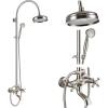 image:imagegotonovo Exposed Bathroom Shower System Classic Shower Kit 8 Inch Luxurious Rainfall Shower Head Handheld Spray Tub Filler Brass Pipe 3Function Wall Mount Double Cross Knobs Antique BrassBrushed Nickel