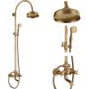 image:imagegotonovo Exposed Bathroom Shower System Classic Shower Kit 8 Inch Luxurious Rainfall Shower Head Handheld Spray Tub Filler Brass Pipe 3Function Wall Mount Double Cross Knobs Antique BrassAntique Brass