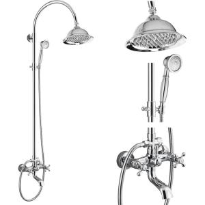 image:imagegotonovo Bathroom Classic Exposed Shower Faucet Wall Mount Shower System 8 Inch Luxurious Rainfall Shower Head Set with Tub Spout and Handheld Spray Double Cross Handles Antique BrassPolished Chrome