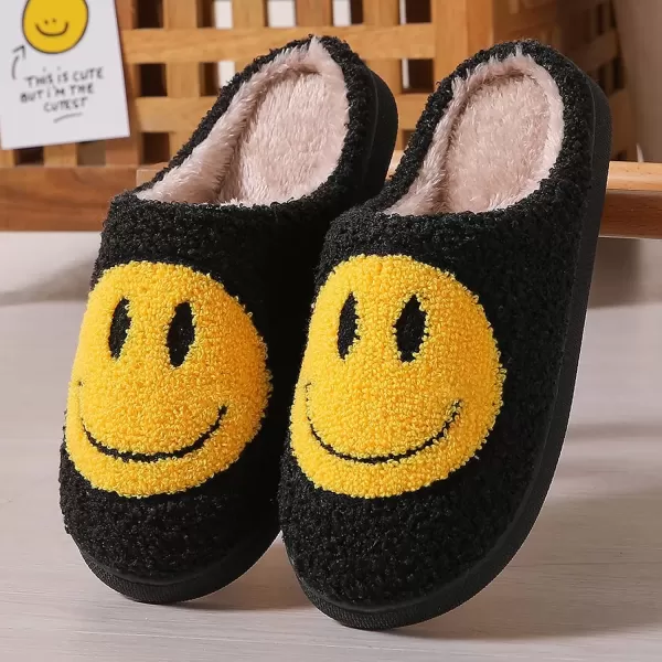 imagerosyclo Smile Face Slippers Retro Soft Plush Cozy House Slippers Slipon Fluffy Indoor Outdoor Smile Slippers for Women and MenBlack