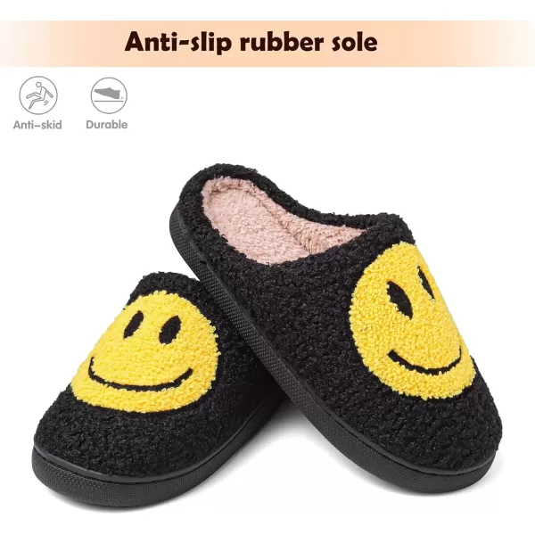 imagerosyclo Smile Face Slippers Retro Soft Plush Cozy House Slippers Slipon Fluffy Indoor Outdoor Smile Slippers for Women and MenBlack