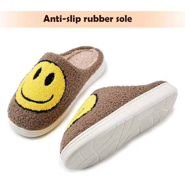 imagerosyclo Smile Face Slippers Retro Soft Plush Cozy House Slippers Slipon Fluffy Indoor Outdoor Smile Slippers for Women and MenCamel