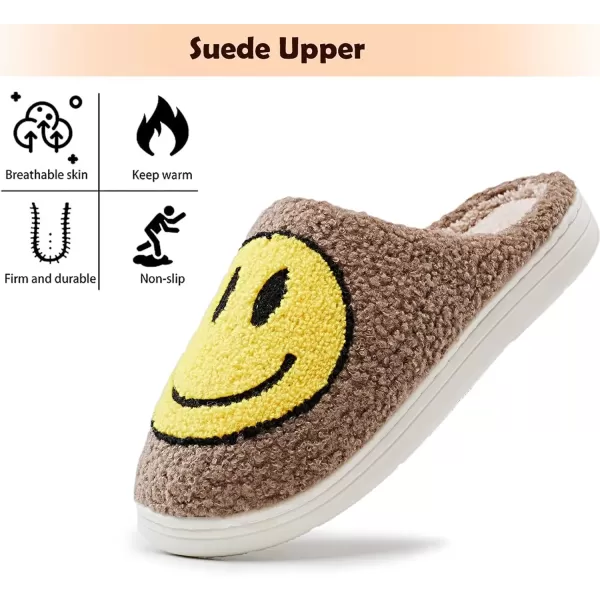 imagerosyclo Smile Face Slippers Retro Soft Plush Cozy House Slippers Slipon Fluffy Indoor Outdoor Smile Slippers for Women and MenCamel