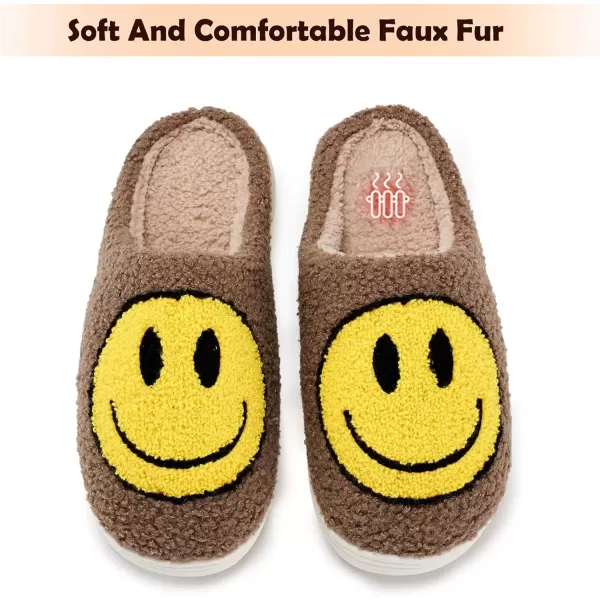 imagerosyclo Smile Face Slippers Retro Soft Plush Cozy House Slippers Slipon Fluffy Indoor Outdoor Smile Slippers for Women and MenCamel