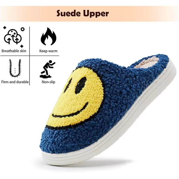 imagerosyclo Smile Face Slippers Retro Soft Plush Cozy House Slippers Slipon Fluffy Indoor Outdoor Smile Slippers for Women and MenDark Blue