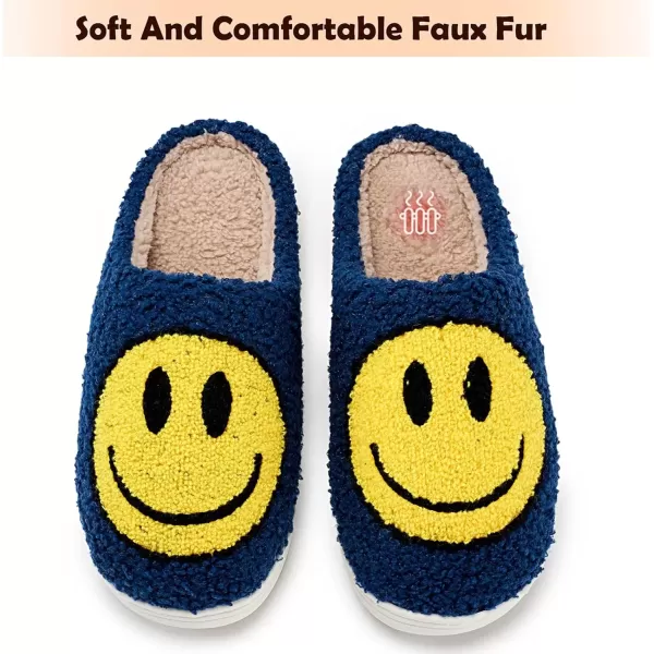 imagerosyclo Smile Face Slippers Retro Soft Plush Cozy House Slippers Slipon Fluffy Indoor Outdoor Smile Slippers for Women and MenDark Blue