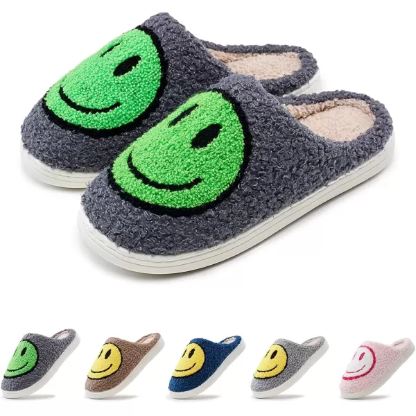 imagerosyclo Smile Face Slippers Retro Soft Plush Cozy House Slippers Slipon Fluffy Indoor Outdoor Smile Slippers for Women and MenDark Grey
