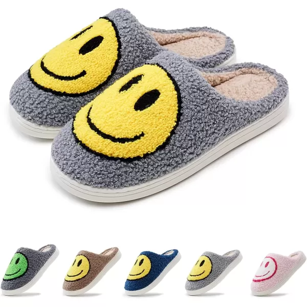 imagerosyclo Smile Face Slippers Retro Soft Plush Cozy House Slippers Slipon Fluffy Indoor Outdoor Smile Slippers for Women and MenGreygreen