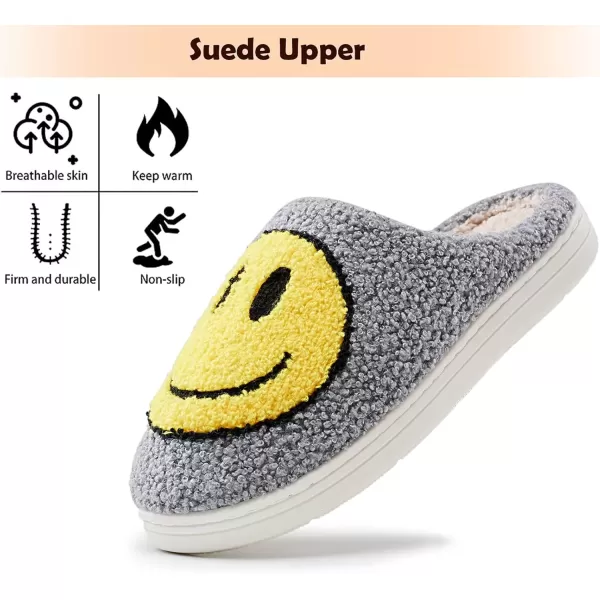 imagerosyclo Smile Face Slippers Retro Soft Plush Cozy House Slippers Slipon Fluffy Indoor Outdoor Smile Slippers for Women and MenGreygreen
