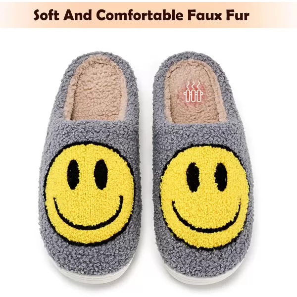 imagerosyclo Smile Face Slippers Retro Soft Plush Cozy House Slippers Slipon Fluffy Indoor Outdoor Smile Slippers for Women and MenGreygreen