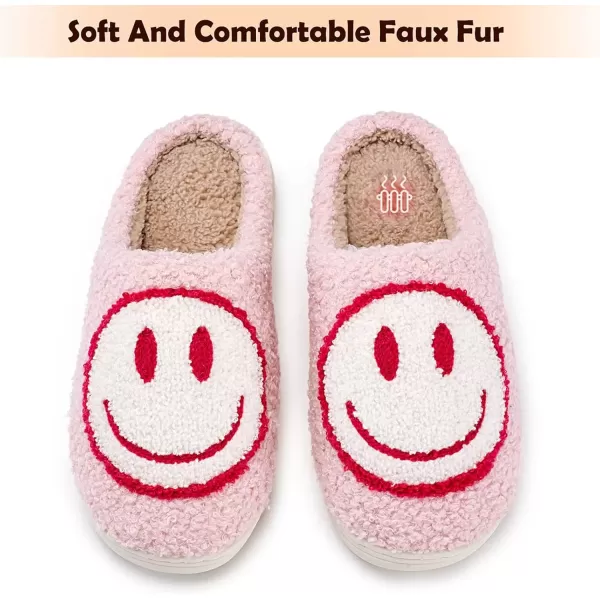 imagerosyclo Smile Face Slippers Retro Soft Plush Cozy House Slippers Slipon Fluffy Indoor Outdoor Smile Slippers for Women and MenPeach