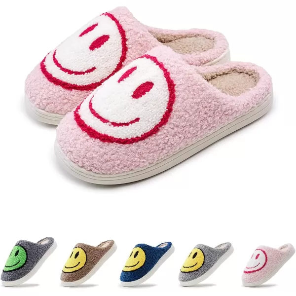 imagerosyclo Smile Face Slippers Retro Soft Plush Cozy House Slippers Slipon Fluffy Indoor Outdoor Smile Slippers for Women and MenPeach