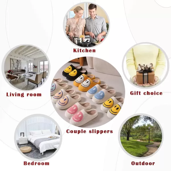 imagerosyclo Smile Face Slippers Retro Soft Plush Cozy House Slippers Slipon Fluffy Indoor Outdoor Smile Slippers for Women and MenPeach