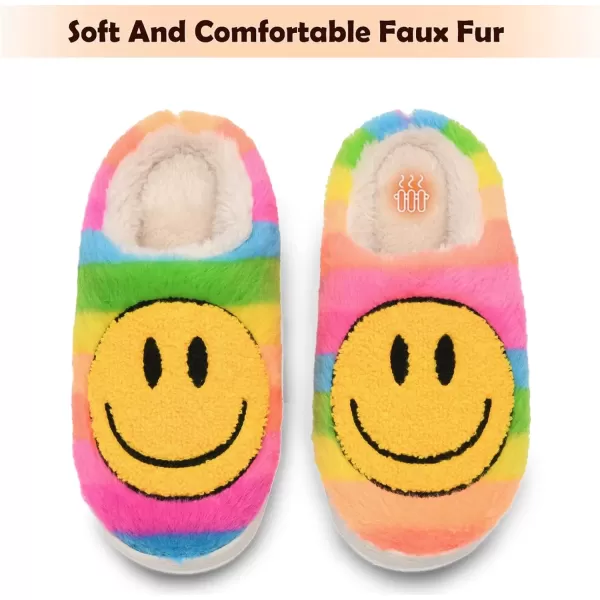 imagerosyclo Smile Face Slippers Retro Soft Plush Cozy House Slippers Slipon Fluffy Indoor Outdoor Smile Slippers for Women and MenRainbow