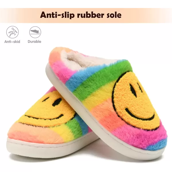 imagerosyclo Smile Face Slippers Retro Soft Plush Cozy House Slippers Slipon Fluffy Indoor Outdoor Smile Slippers for Women and MenRainbow