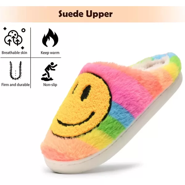 imagerosyclo Smile Face Slippers Retro Soft Plush Cozy House Slippers Slipon Fluffy Indoor Outdoor Smile Slippers for Women and MenRainbow