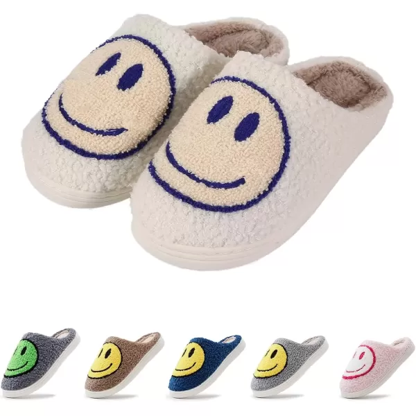 imagerosyclo Smile Face Slippers Retro Soft Plush Cozy House Slippers Slipon Fluffy Indoor Outdoor Smile Slippers for Women and MenWhitebeige