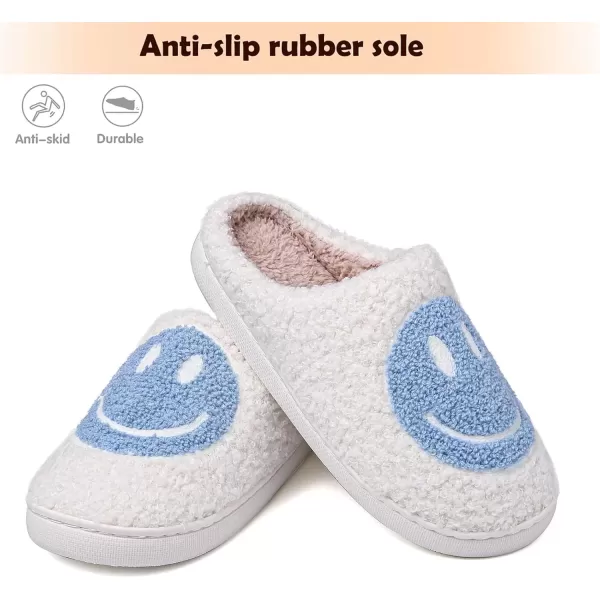 imagerosyclo Smile Face Slippers Retro Soft Plush Cozy House Slippers Slipon Fluffy Indoor Outdoor Smile Slippers for Women and MenWhiteblue