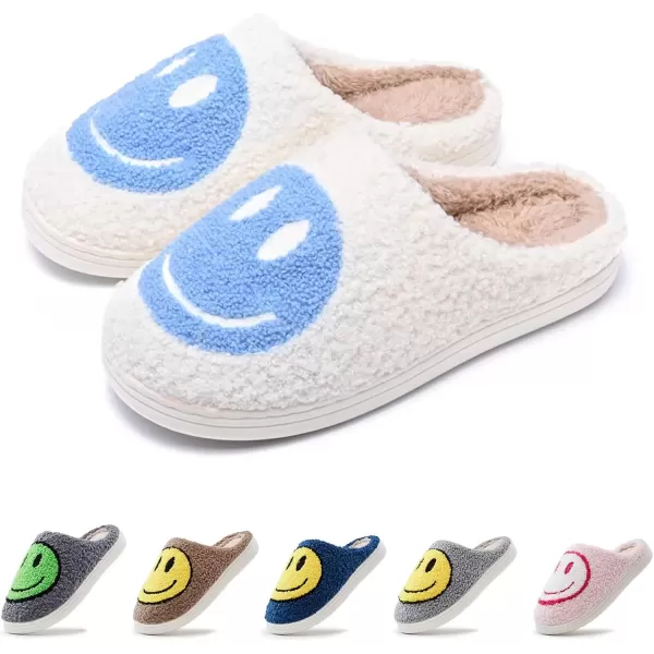 imagerosyclo Smile Face Slippers Retro Soft Plush Cozy House Slippers Slipon Fluffy Indoor Outdoor Smile Slippers for Women and MenWhiteblue