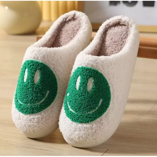 imagerosyclo Smile Face Slippers Retro Soft Plush Cozy House Slippers Slipon Fluffy Indoor Outdoor Smile Slippers for Women and MenWhitegreen