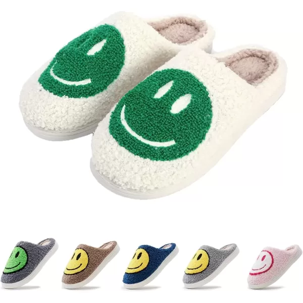imagerosyclo Smile Face Slippers Retro Soft Plush Cozy House Slippers Slipon Fluffy Indoor Outdoor Smile Slippers for Women and MenWhitegreen