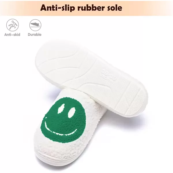 imagerosyclo Smile Face Slippers Retro Soft Plush Cozy House Slippers Slipon Fluffy Indoor Outdoor Smile Slippers for Women and MenWhitegreen