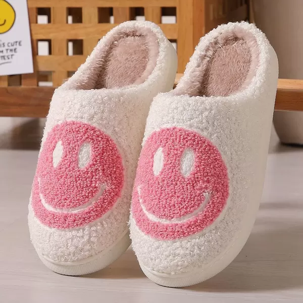 imagerosyclo Smile Face Slippers Retro Soft Plush Cozy House Slippers Slipon Fluffy Indoor Outdoor Smile Slippers for Women and MenWhitepink