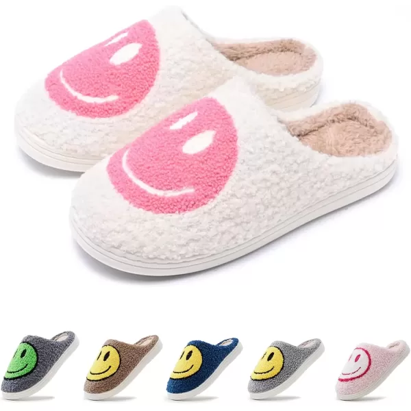 imagerosyclo Smile Face Slippers Retro Soft Plush Cozy House Slippers Slipon Fluffy Indoor Outdoor Smile Slippers for Women and MenWhitepink