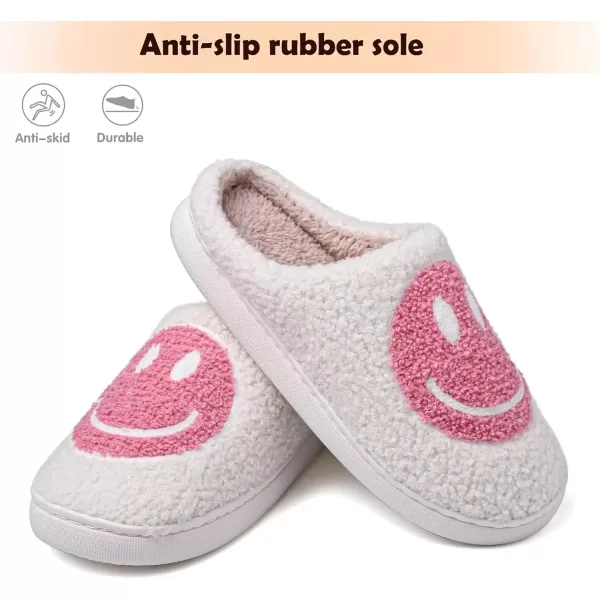 imagerosyclo Smile Face Slippers Retro Soft Plush Cozy House Slippers Slipon Fluffy Indoor Outdoor Smile Slippers for Women and MenWhitepink