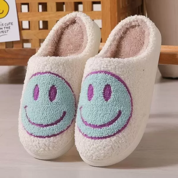 imagerosyclo Smile Face Slippers Retro Soft Plush Cozy House Slippers Slipon Fluffy Indoor Outdoor Smile Slippers for Women and MenWhiteteal