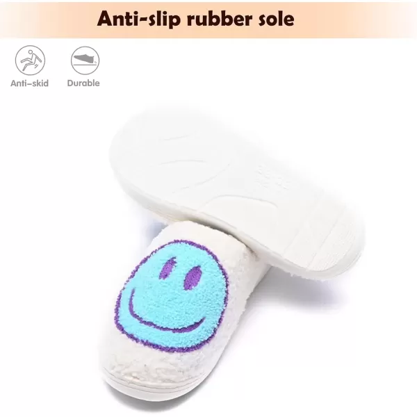 imagerosyclo Smile Face Slippers Retro Soft Plush Cozy House Slippers Slipon Fluffy Indoor Outdoor Smile Slippers for Women and MenWhiteteal