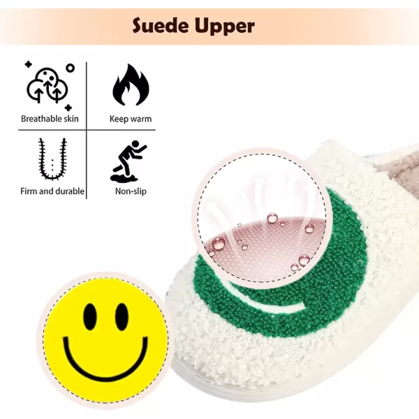imagerosyclo Smile Face Slippers Retro Soft Plush Cozy House Slippers Slipon Fluffy Indoor Outdoor Smile Slippers for Women and MenWhiteteal