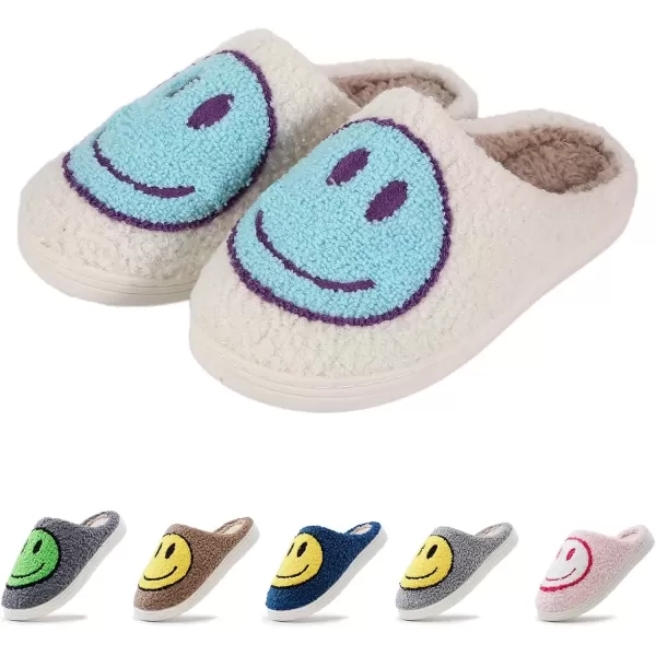 imagerosyclo Smile Face Slippers Retro Soft Plush Cozy House Slippers Slipon Fluffy Indoor Outdoor Smile Slippers for Women and MenWhiteteal