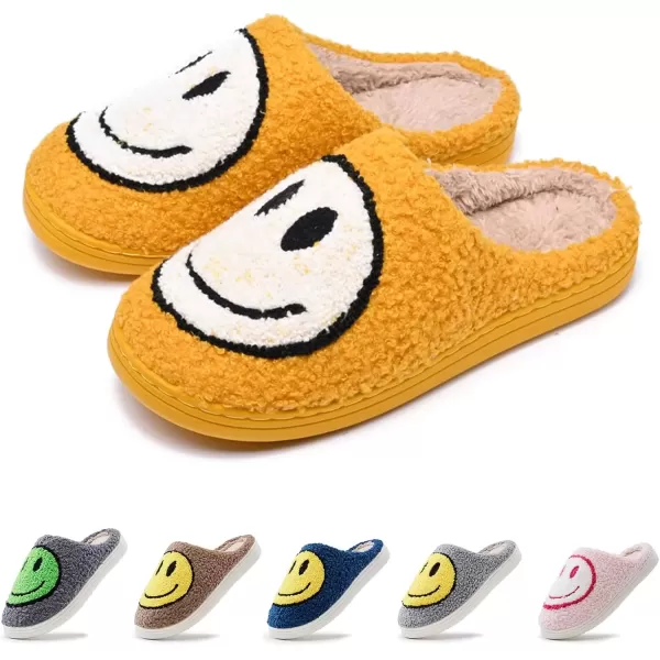 imagerosyclo Smile Face Slippers Retro Soft Plush Cozy House Slippers Slipon Fluffy Indoor Outdoor Smile Slippers for Women and MenYellow