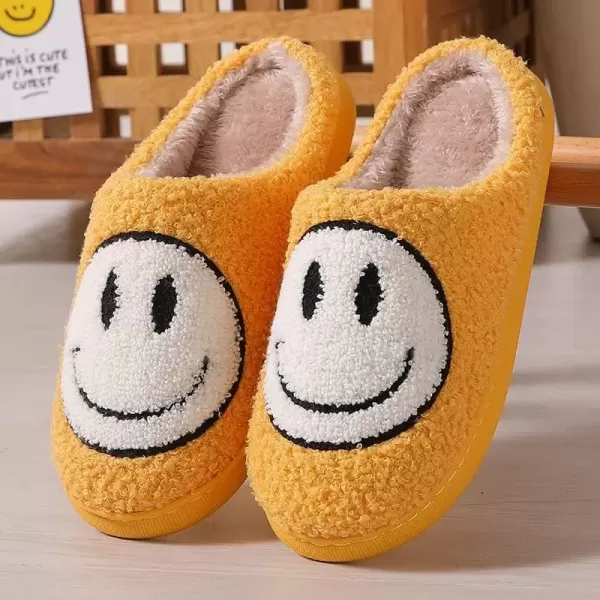 imagerosyclo Smile Face Slippers Retro Soft Plush Cozy House Slippers Slipon Fluffy Indoor Outdoor Smile Slippers for Women and MenYellow