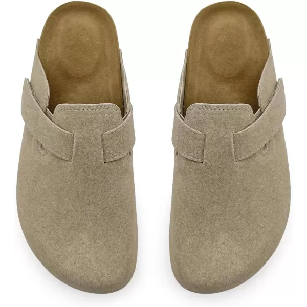 imagerosyclo Clogs for Women and Men Suede Leather Hook and Loop Comfort Cork Footbed Adjustable Womens Mules House Slippers Clog Sandals Potato Shoes with Arch SupportTaupe