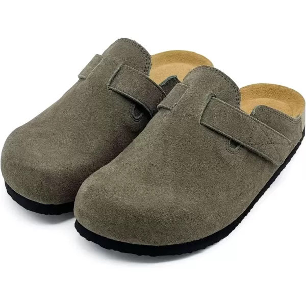 imagerosyclo Clogs for Women and Men Suede Leather Hook and Loop Comfort Cork Footbed Adjustable Womens Mules House Slippers Clog Sandals Potato Shoes with Arch SupportArmy Green