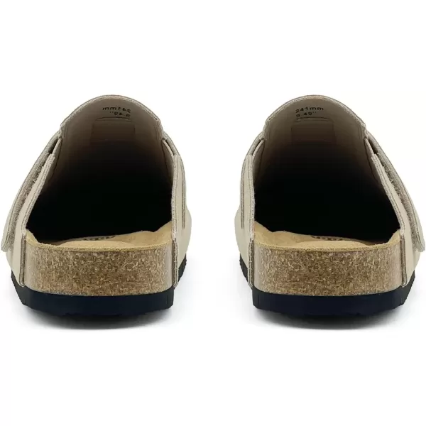imagerosyclo Clogs for Women and Men Suede Leather Hook and Loop Comfort Cork Footbed Adjustable Womens Mules House Slippers Clog Sandals Potato Shoes with Arch SupportTaupe