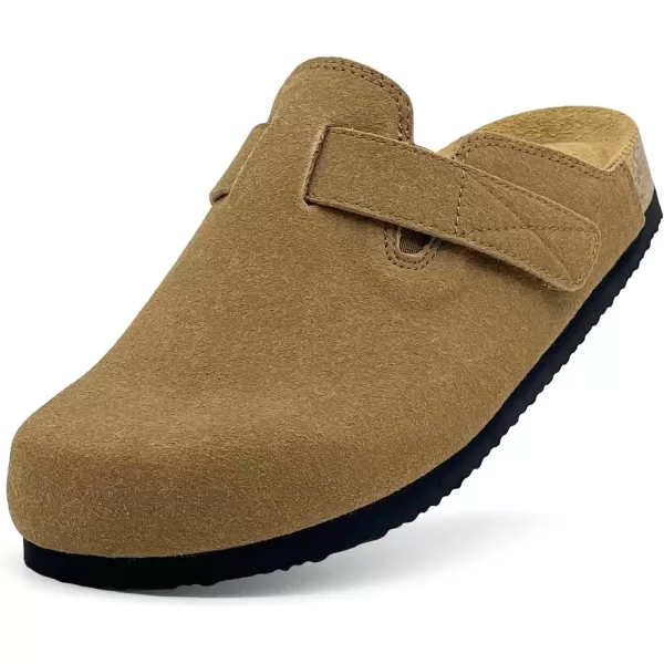 imagerosyclo Clogs for Women and Men Suede Leather Hook and Loop Comfort Cork Footbed Adjustable Womens Mules House Slippers Clog Sandals Potato Shoes with Arch SupportBrown