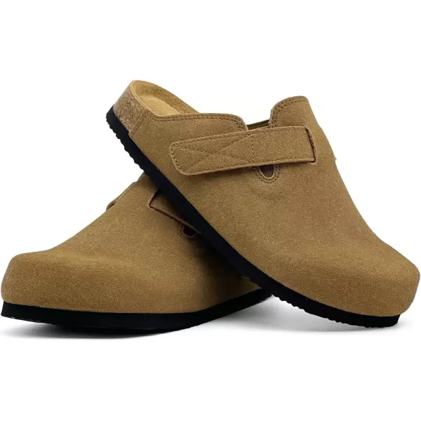 imagerosyclo Clogs for Women and Men Suede Leather Hook and Loop Comfort Cork Footbed Adjustable Womens Mules House Slippers Clog Sandals Potato Shoes with Arch SupportBrown