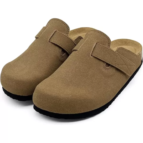 imagerosyclo Clogs for Women and Men Suede Leather Hook and Loop Comfort Cork Footbed Adjustable Womens Mules House Slippers Clog Sandals Potato Shoes with Arch SupportBrown