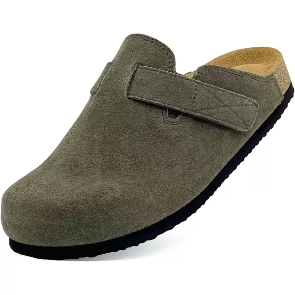 imagerosyclo Clogs for Women and Men Suede Leather Hook and Loop Comfort Cork Footbed Adjustable Womens Mules House Slippers Clog Sandals Potato Shoes with Arch SupportArmy Green