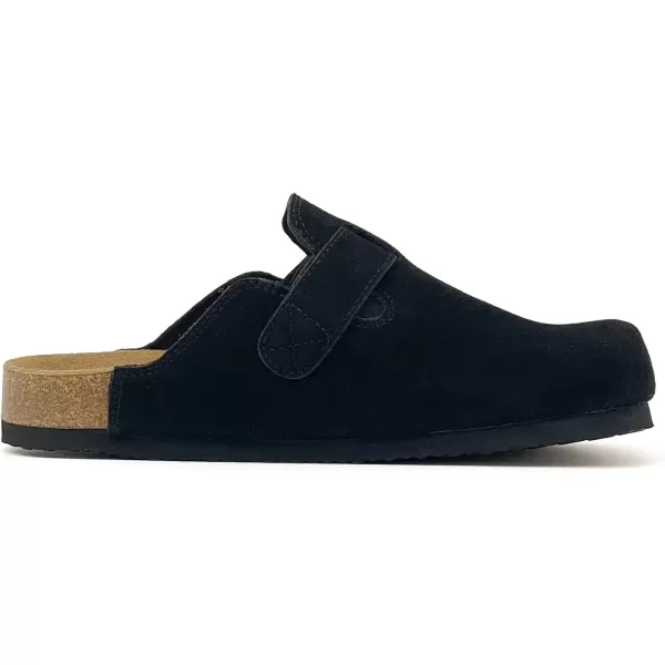 imagerosyclo Clogs for Women and Men Suede Leather Hook and Loop Comfort Cork Footbed Adjustable Womens Mules House Slippers Clog Sandals Potato Shoes with Arch SupportBlack